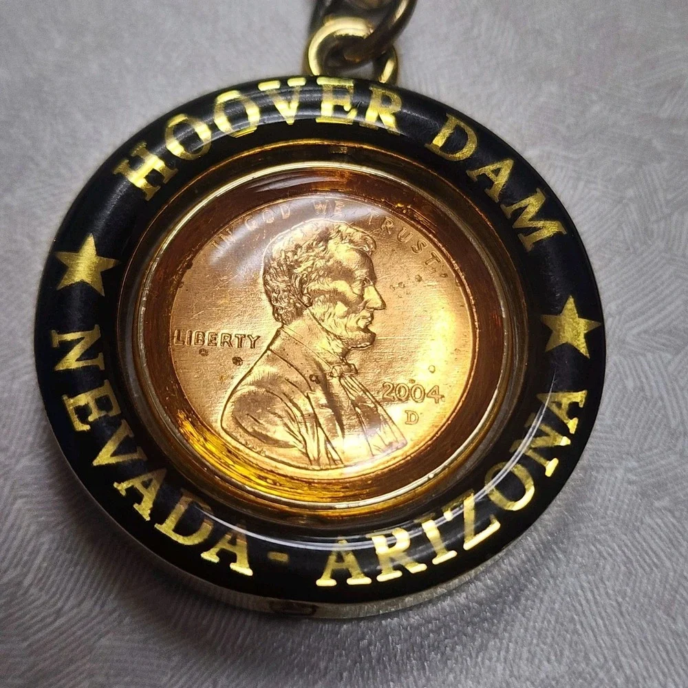 Vintage Hoover Dam Nevada/Arizona Lucky Penny Souvenir Key Chain Clip Spinner